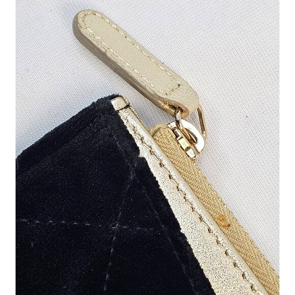 CHANEL Black Velvet Quilted Small CC Zip Pouch Case Clutch Wallet Bag w Card - Picture 6 of 16